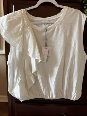 Lili Sidonio White Ruffle-Accent Sleeveless Crop Top